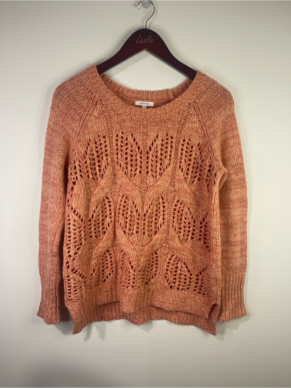 Maurices Open-Weave Scoop-Neck Sweater in Peachy Orange